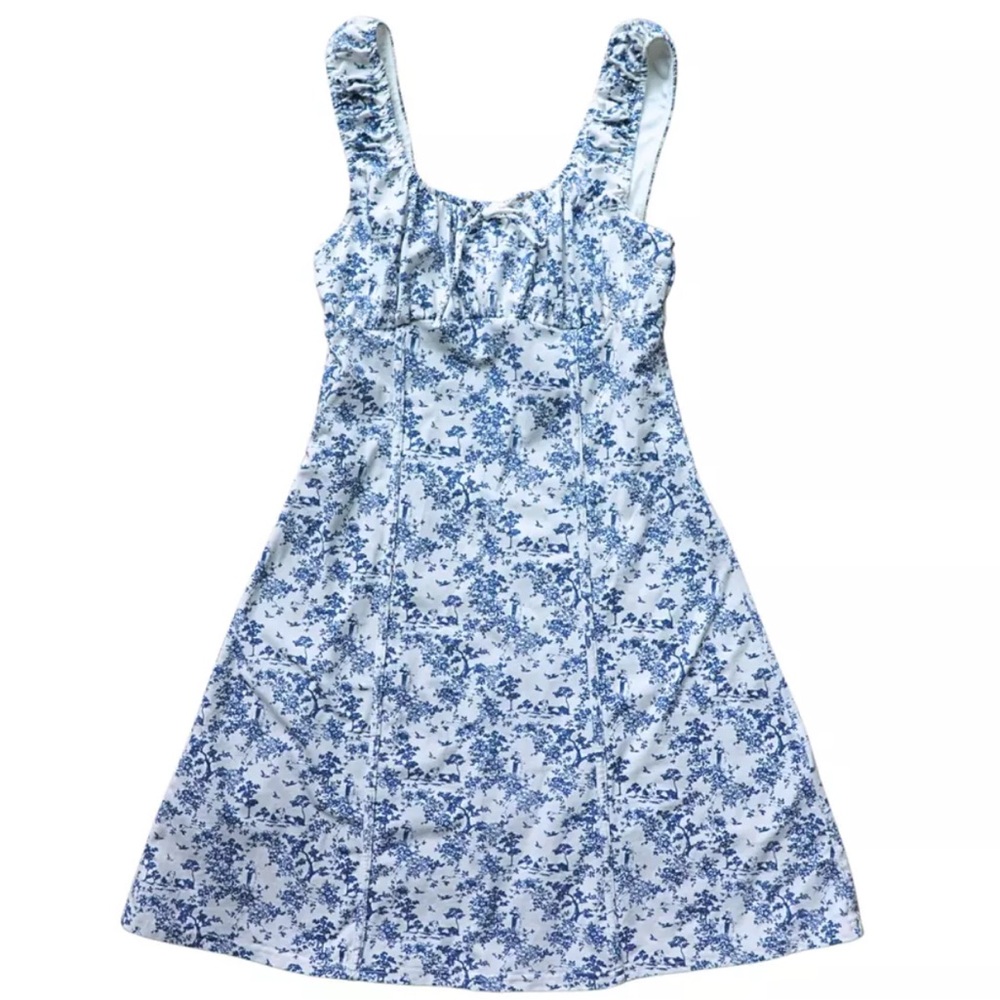 H&M Divided Floral Cotton Short Dress Blue & White Women Size XS, Flattering Fit